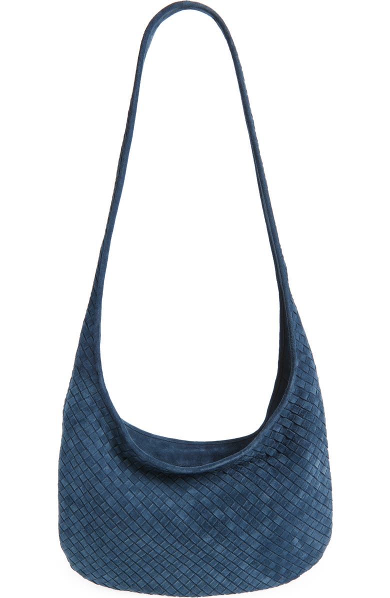 Bottega Veneta Veneto Intrecciato Leather Messenger Bag, Main, color, Neptune-Silver