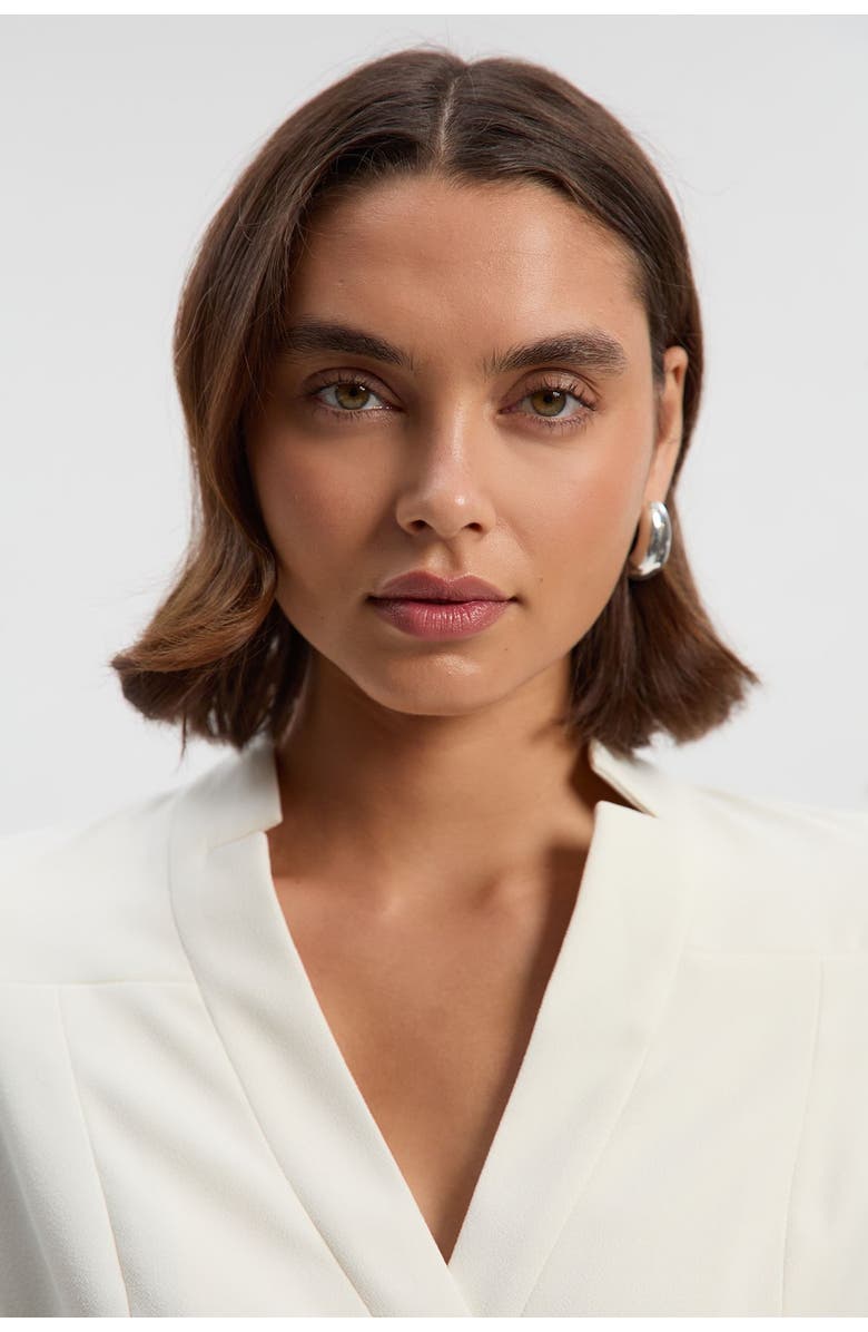 Karen Millen Crepe Buckle Waist Midi Shirt Dress, Alternate, color, Ivory