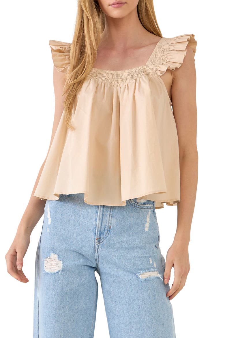 Ruffle Detail Cotton Tank, Main, color, BEIGE