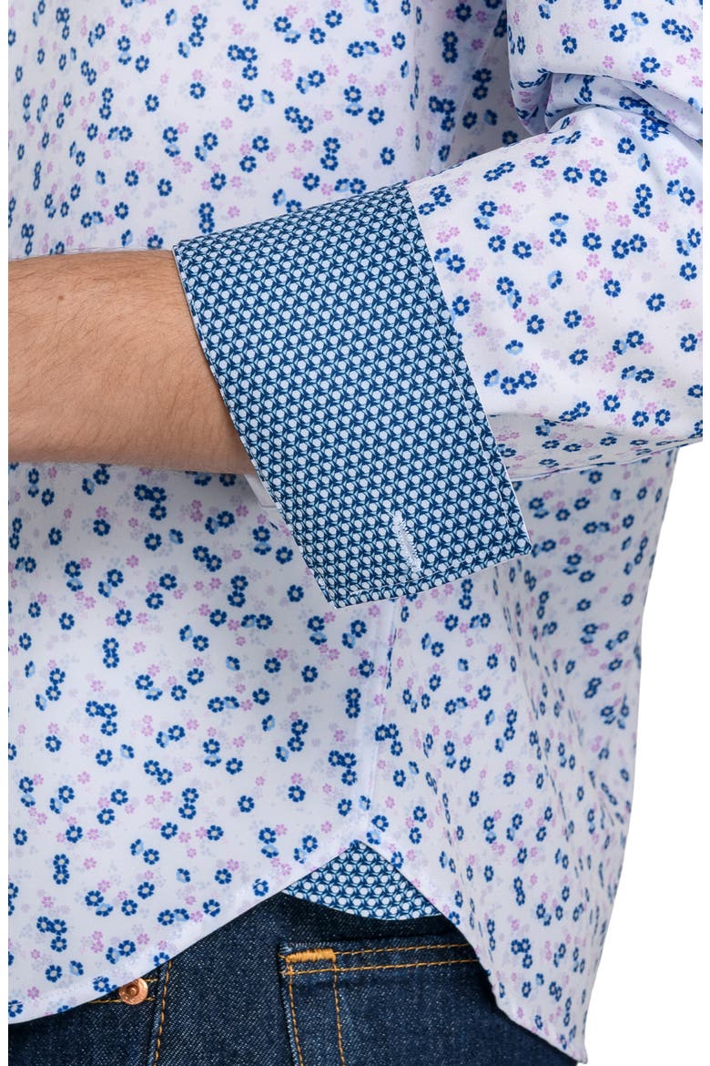 Daisy Floral Print Stretch Dress Shirt, Alternate, color, WHITE/ PURPLE