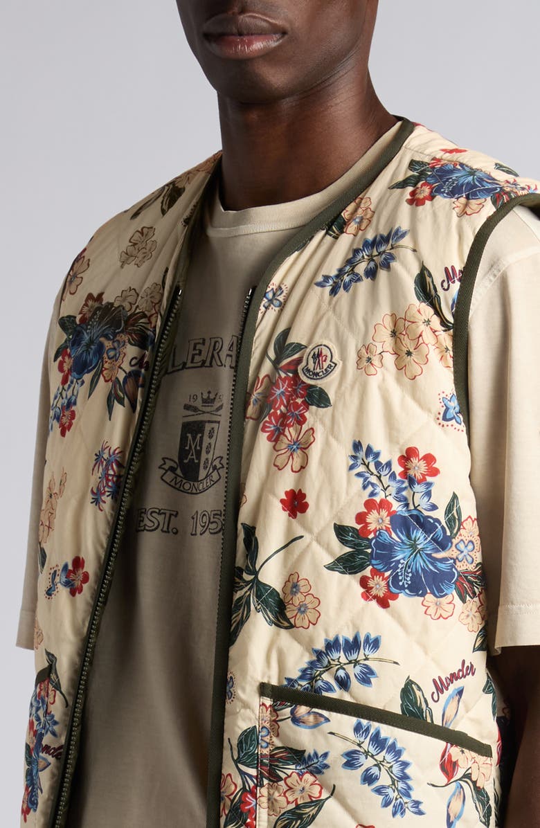 Moncler Franqui Reversible Vest, Alternate, color, Cream Floral