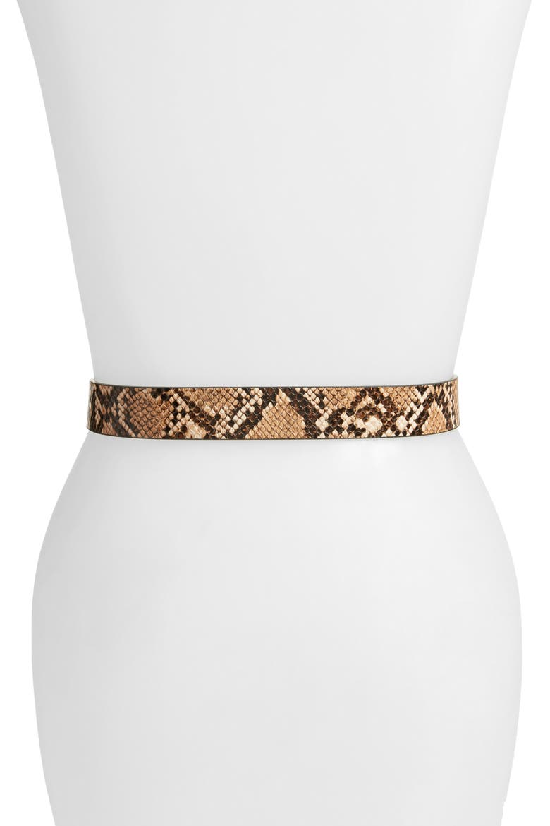 Reptile Embossed Faux Leather Belt, Alternate, color, TAN
