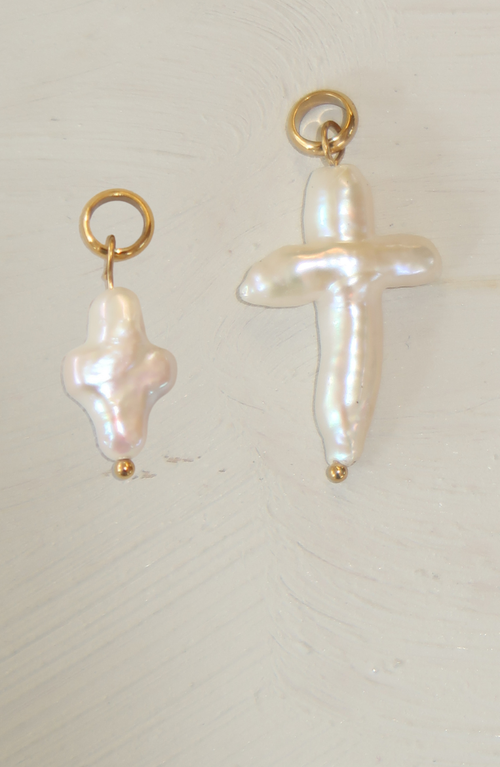 Joiana Jewelry Pearl Cross Charm Pendant In Neutral