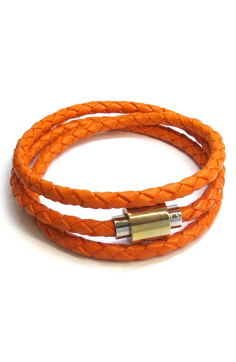 Liza Schwartz Leather Wrap Bracelet, Main, color, Orange