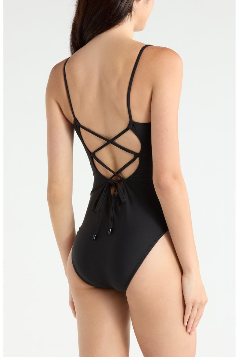 V-Wire One-Piece Swimsuit, Alternate, color, BLACK