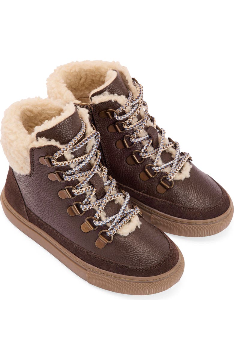 Boden Kids' Borg Faux Fur Lined Lace-Up Boot, Main, color, Brown