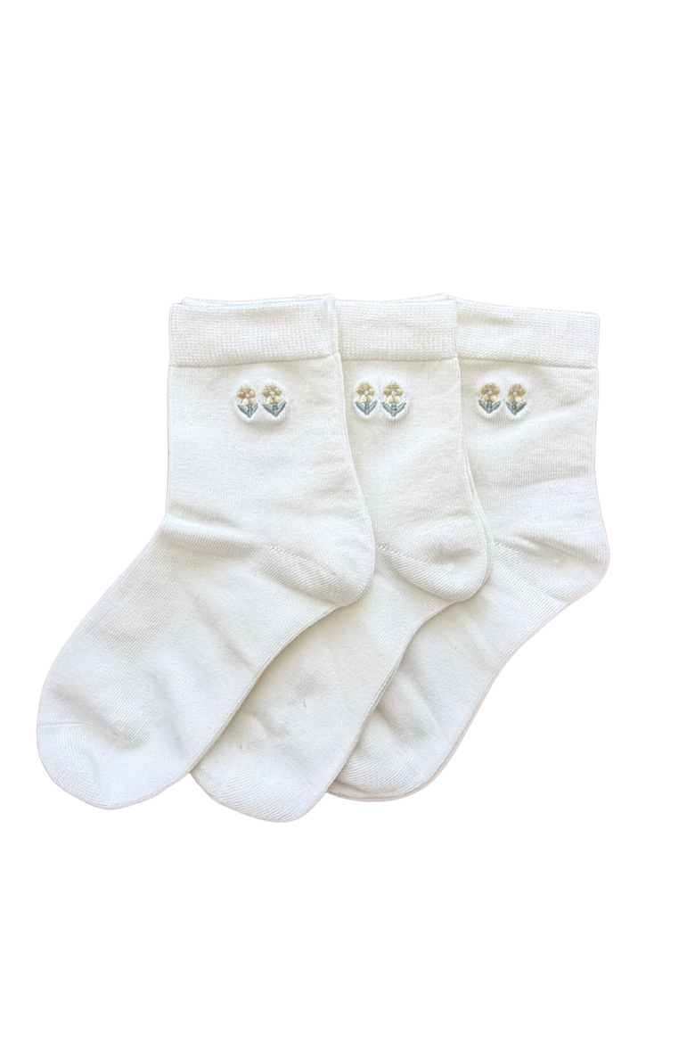 Embroidered Flower Ankle Sock 3PK, Alternate, color, Snowflake