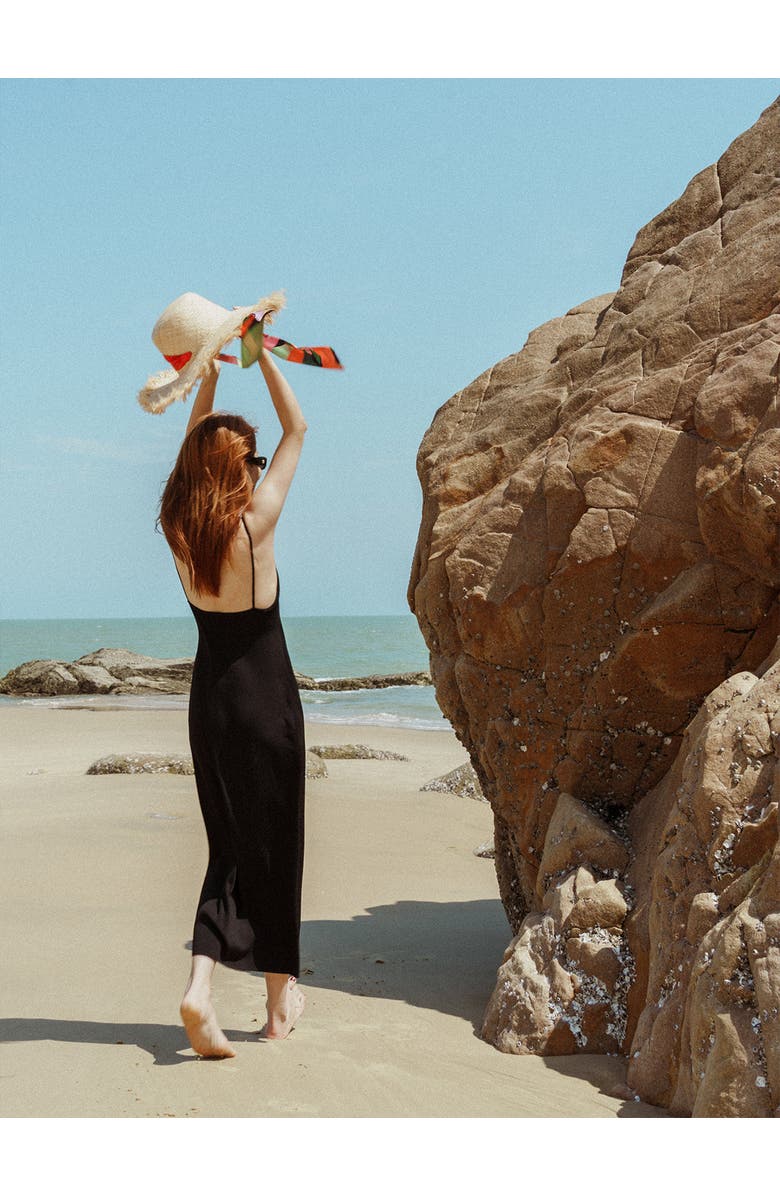 Lost Pattern "Cartagena" Straw Hat with Ribbon Tie, Alternate, color, Black And Orange