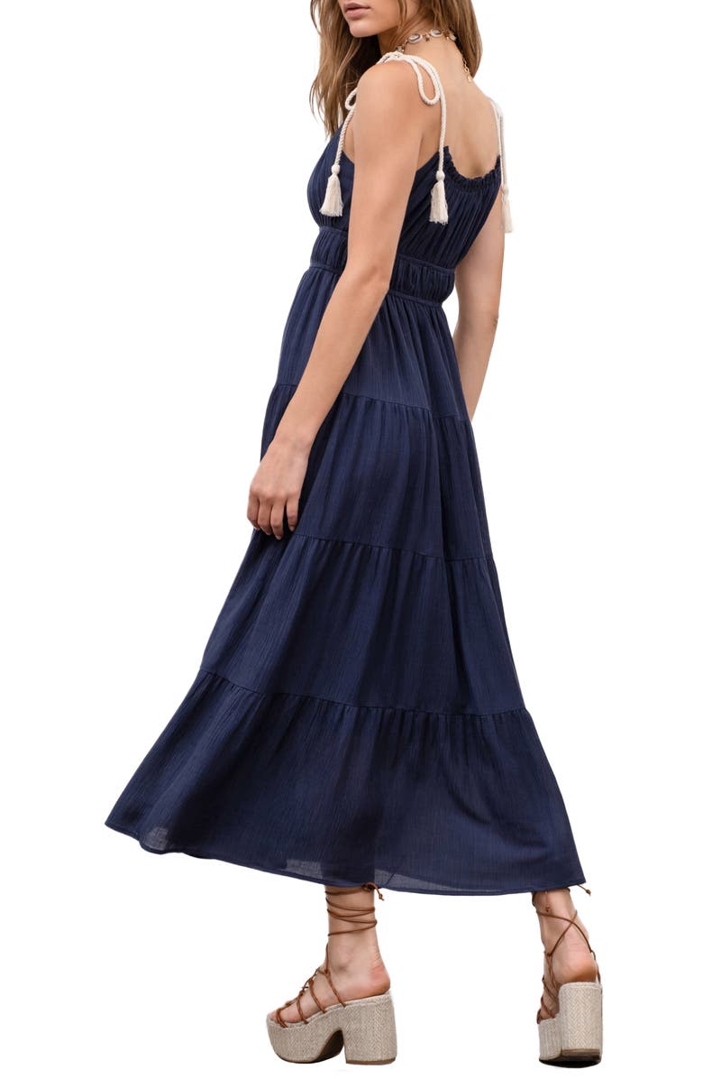 MOON RIVER Tie Strap Shirred Midi Dress, Alternate, color,