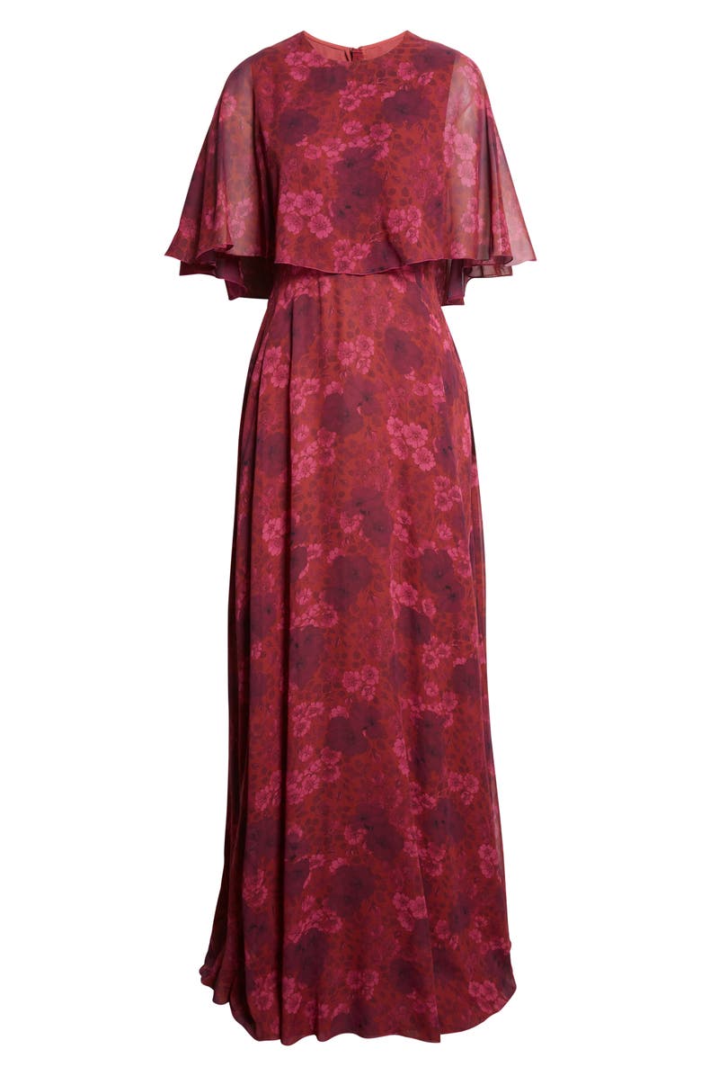 Giambattista Valli Anemones Cape Bodice Silk Georgette Dress, Alternate, color, Brick Multi