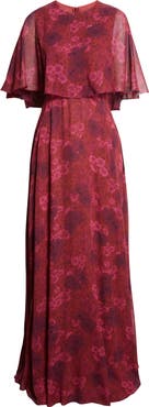 Giambattista Valli Anemones Cape Bodice Silk Georgette Dress
