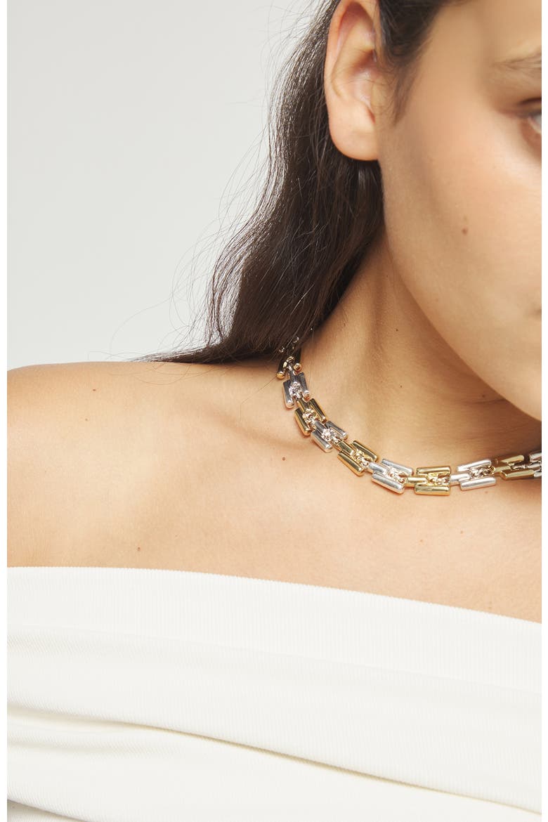 Necklace Plated In Half Sterling Silver Half 18K Gold With Links, Alternate, color, Silver and Gold