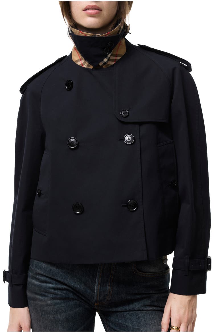Cropped Gabardine Mayfair Trench Jacket, Main, color, Coal blue