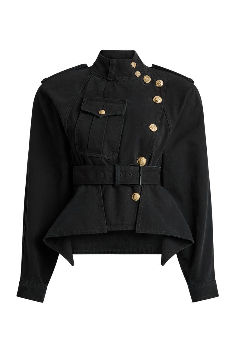 Denim Peplum Jacket, Alternate, color, black