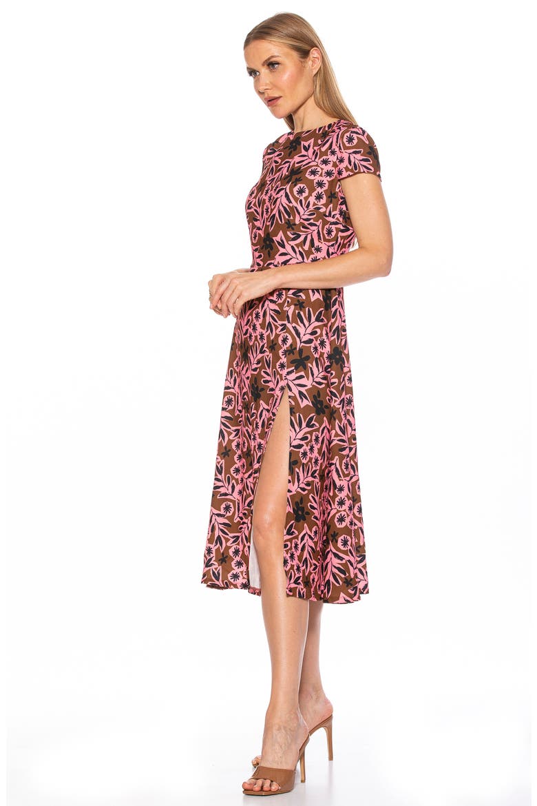 Lily Thigh Slit Midi Dress, Alternate, color, BROWN FLORAL