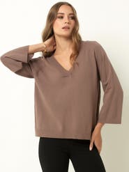 Single Stitch Drop Shoulder V-Neck Sweater