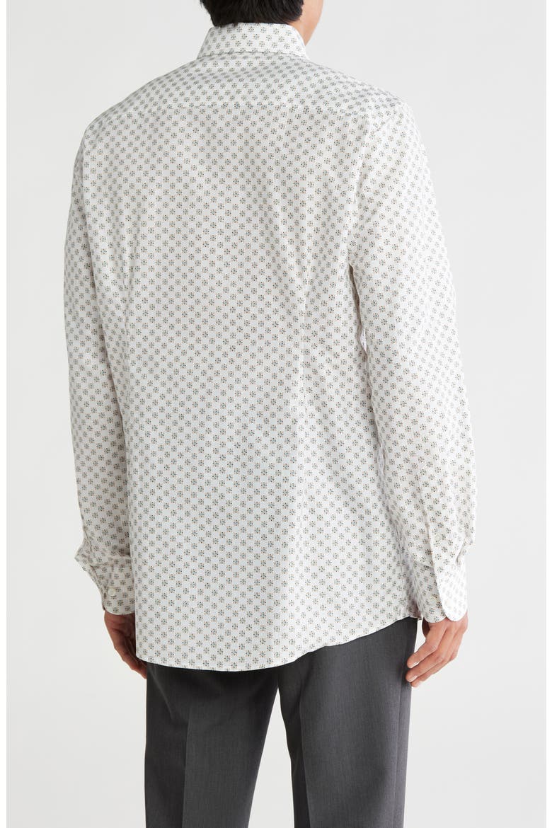Contemporary Fit Geometric Cotton & Linen Blend Dress Shirt, Alternate, color, BLUE