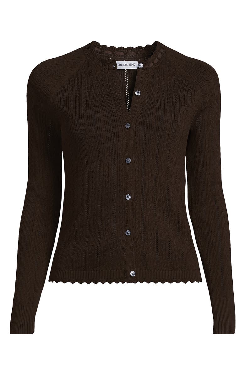 Lands
 End Cotton Pointelle Satin Trim Cardigan Sweater, Alternate, color, 