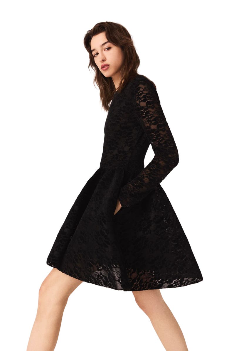 maje Flared velvet mini dress, Alternate, color, Black