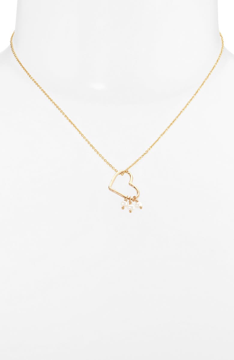 Kiara by Ki-ele Esther Pearl Charm Heart Pendant Necklace, Alternate, color, Gold