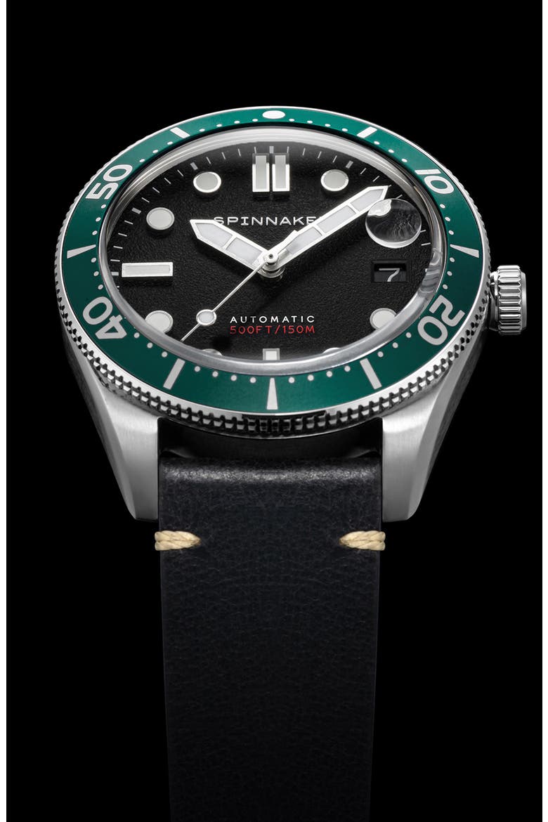 Croft Midsize Automatic Leather Strap Watch, 40mm, Alternate, color, BLACK