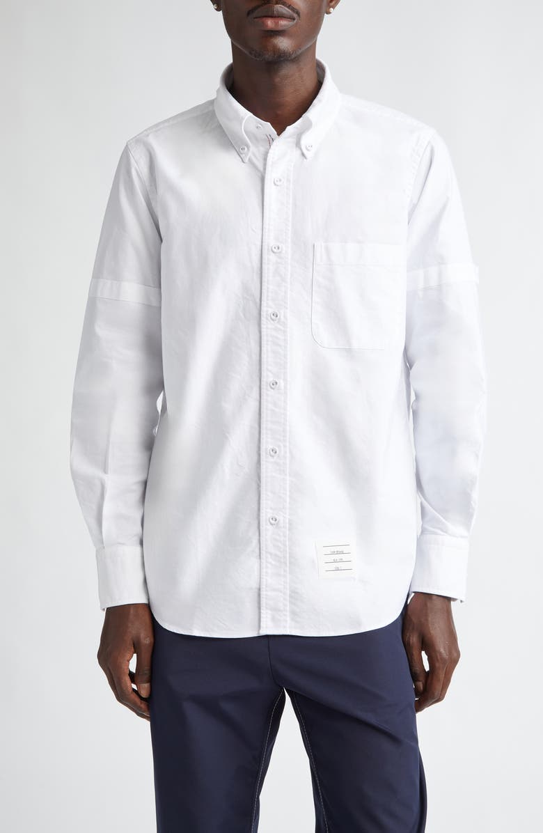 Thom Browne Straight Fit Cotton Oxford Button-Down Shirt, Main, color, White