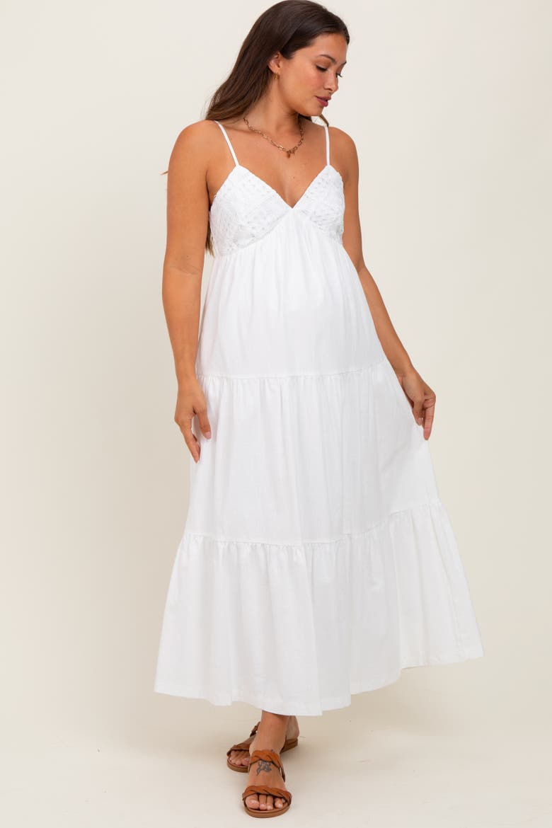 Crochet Flare Smocked Maxi Dress, Main, color, White