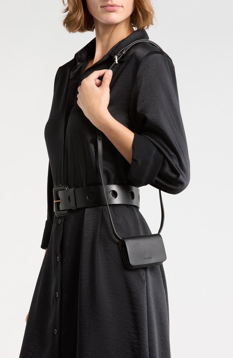 AllSaints Honore Leather Crossbody Bag, Alternate, color, Black