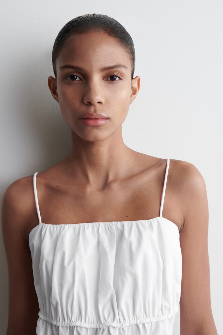 Gathered Cotton Top, Alternate, color, WHITE