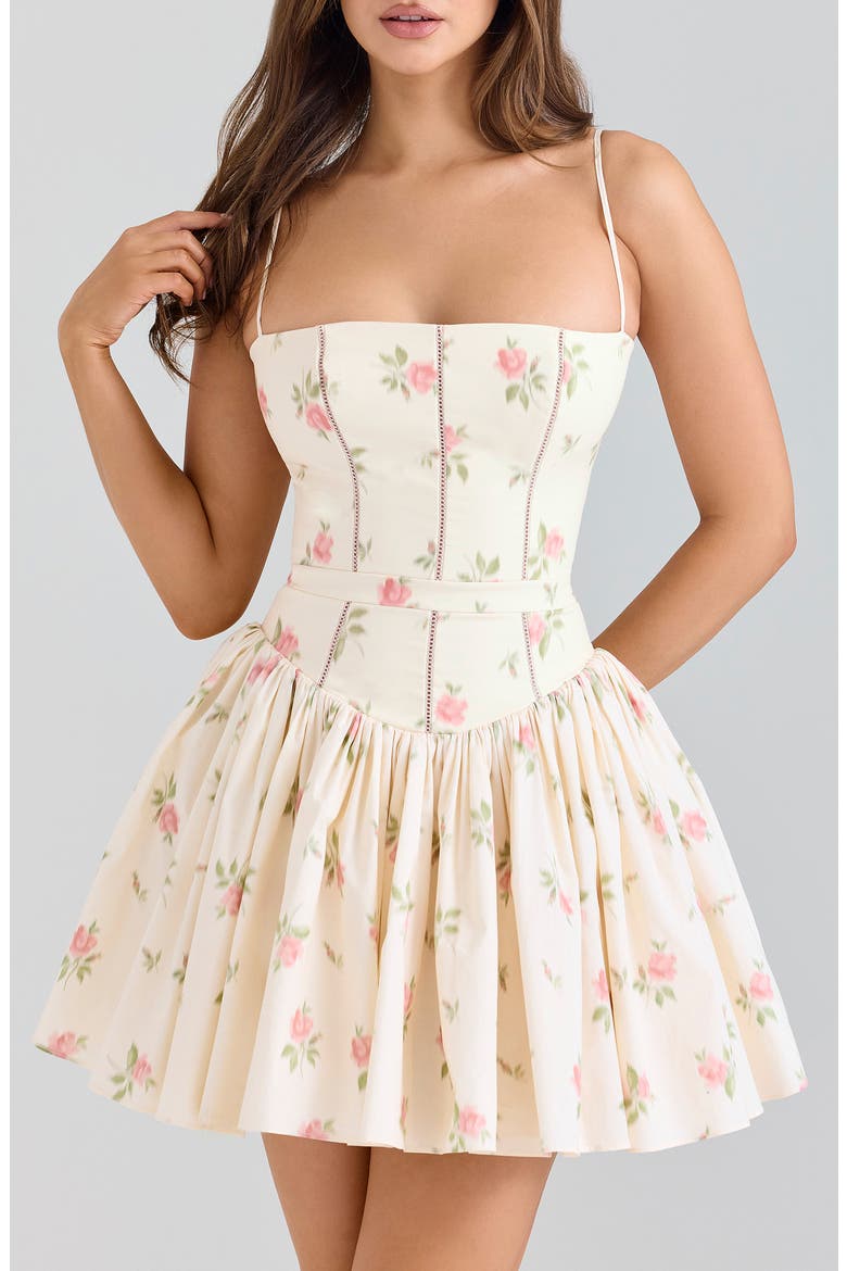 Ysabella Floral Print Minidress, Alternate, color, WHITE ROSE PRINT