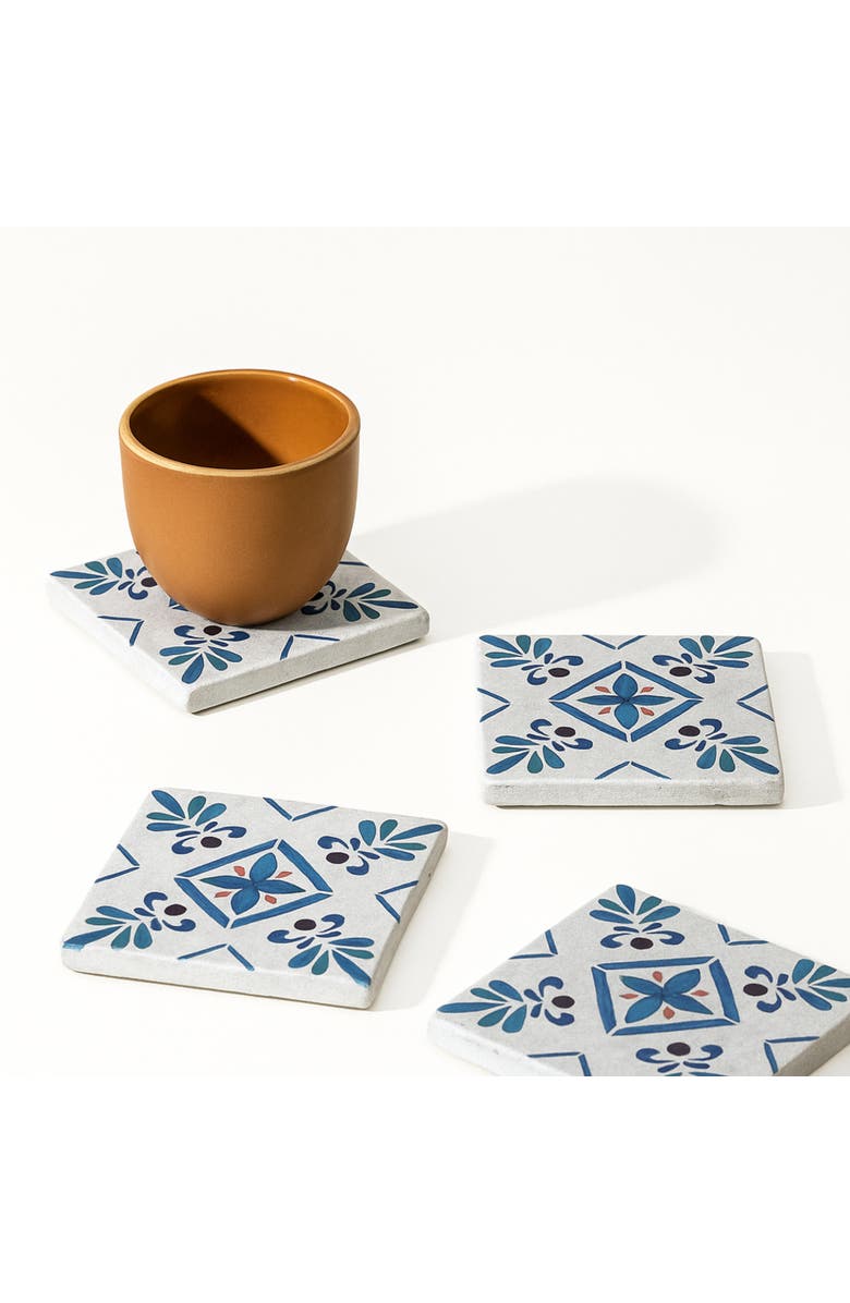 Gharyan Stoneware Malaga Patterned Marble Tiles Coasters, Set of 4, Alternate, color, 