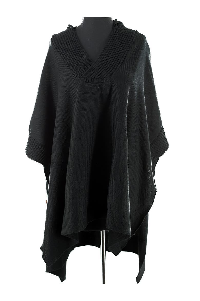 Button Detail Hooded Poncho, Main, color, BLACK