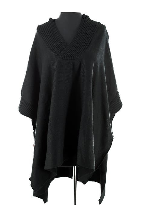 Button Detail Hooded Poncho