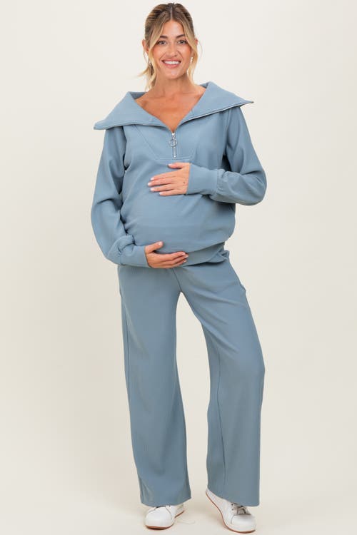 Pinkblush Ribbed Half Zip Pullover Wide Leg Pant Set In Multi