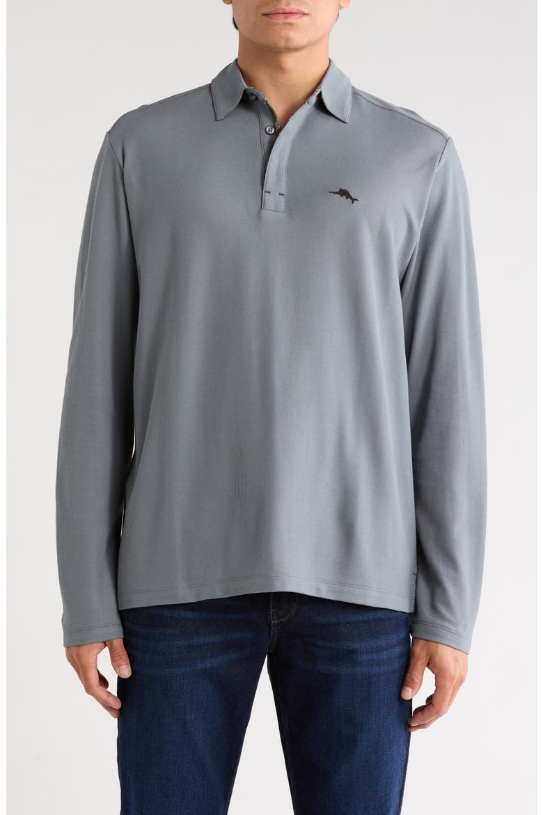 Vintage Vines Long Sleeve Five O'Clock IslandZone® Piqué Polo, Main, color, GLASS BOTTLE