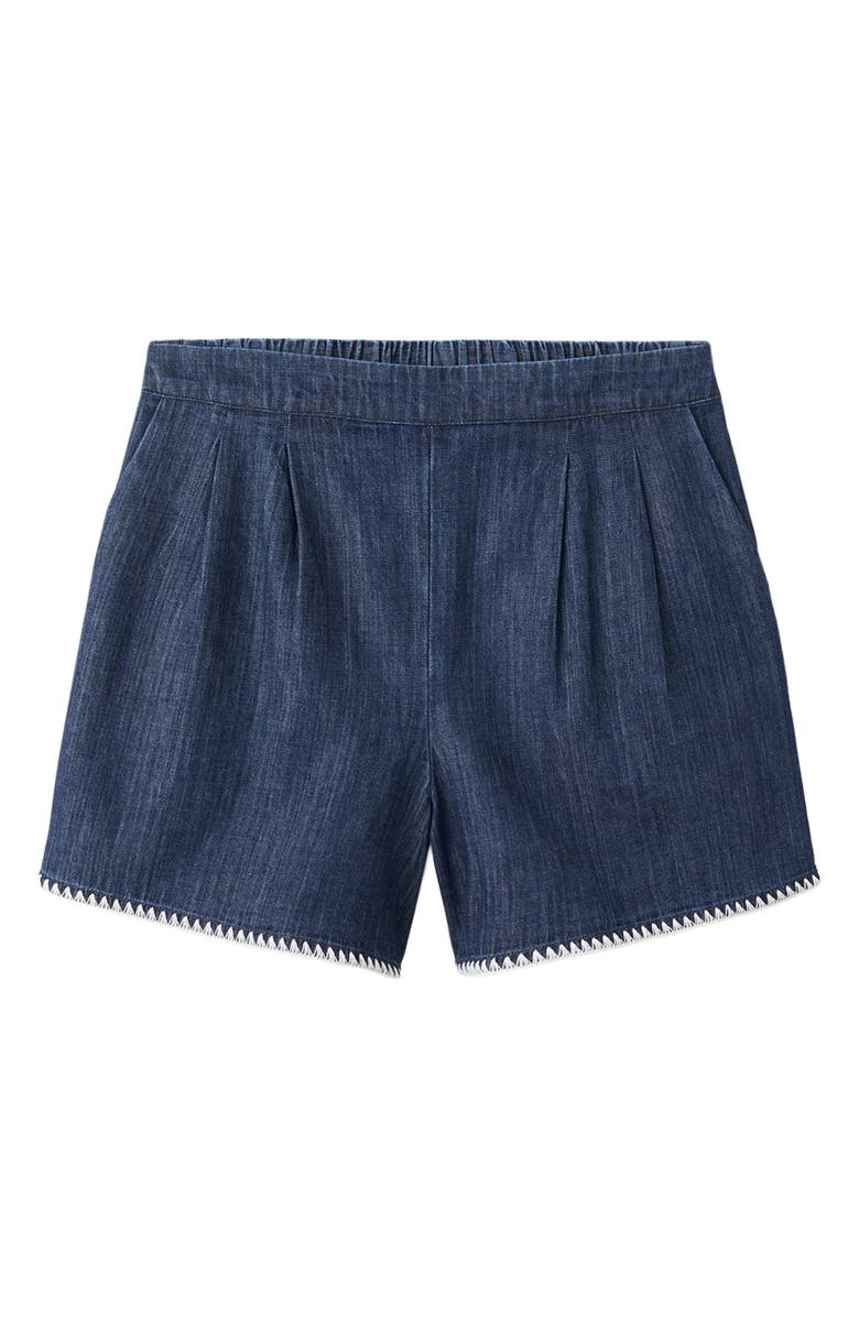 MANGO Pleated Pull-On Denim Shorts, Alternate, color,