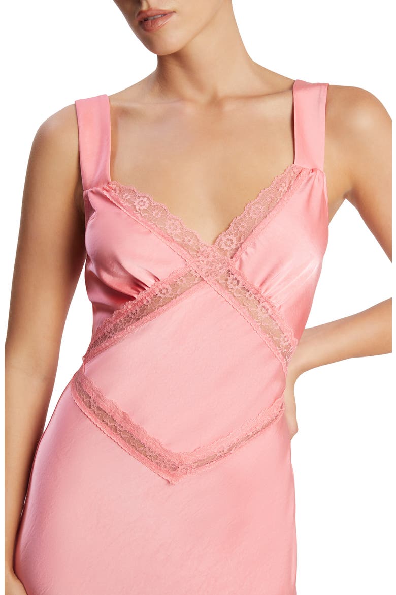 Emory Lace Trim Cutout Satin Midi Slipdress, Alternate, color, PINK