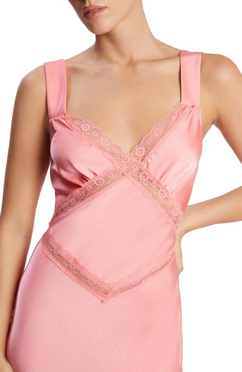 Bardot Emory Lace Trim Cutout Satin Midi Slipdress In Pink