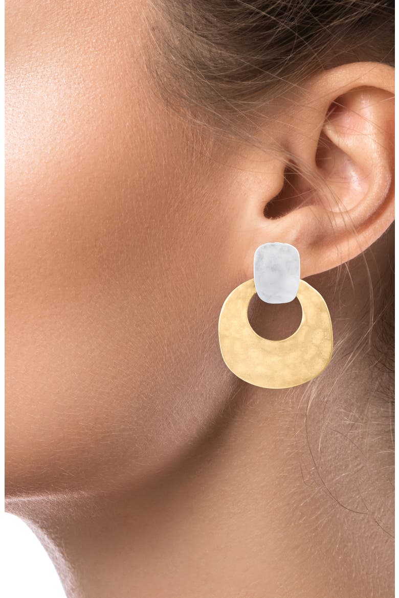 Hammered Two-Tone Drop Earrings (Nordstrom Exclusive), Alternate, color, GOLD/ SILVER