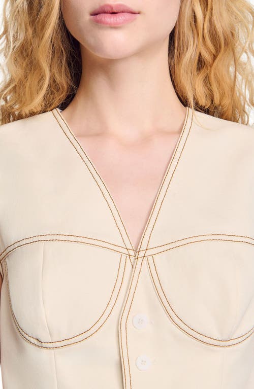 Sandro Denim Cropped Jacket In Sand