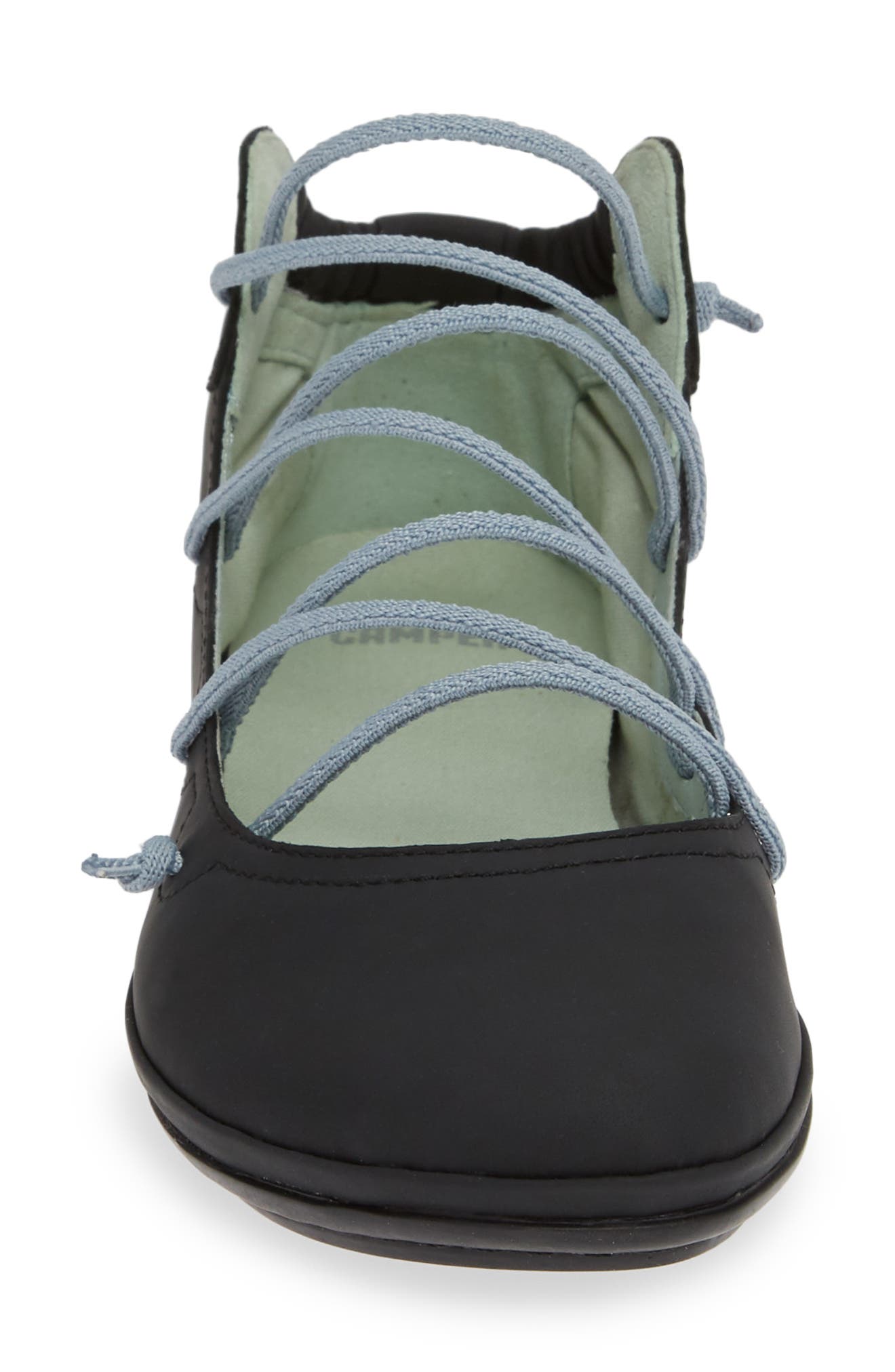 Right Nina Mid Top Ghillie Flat, Alternate, color, BLACK/ BLACK LEATHER