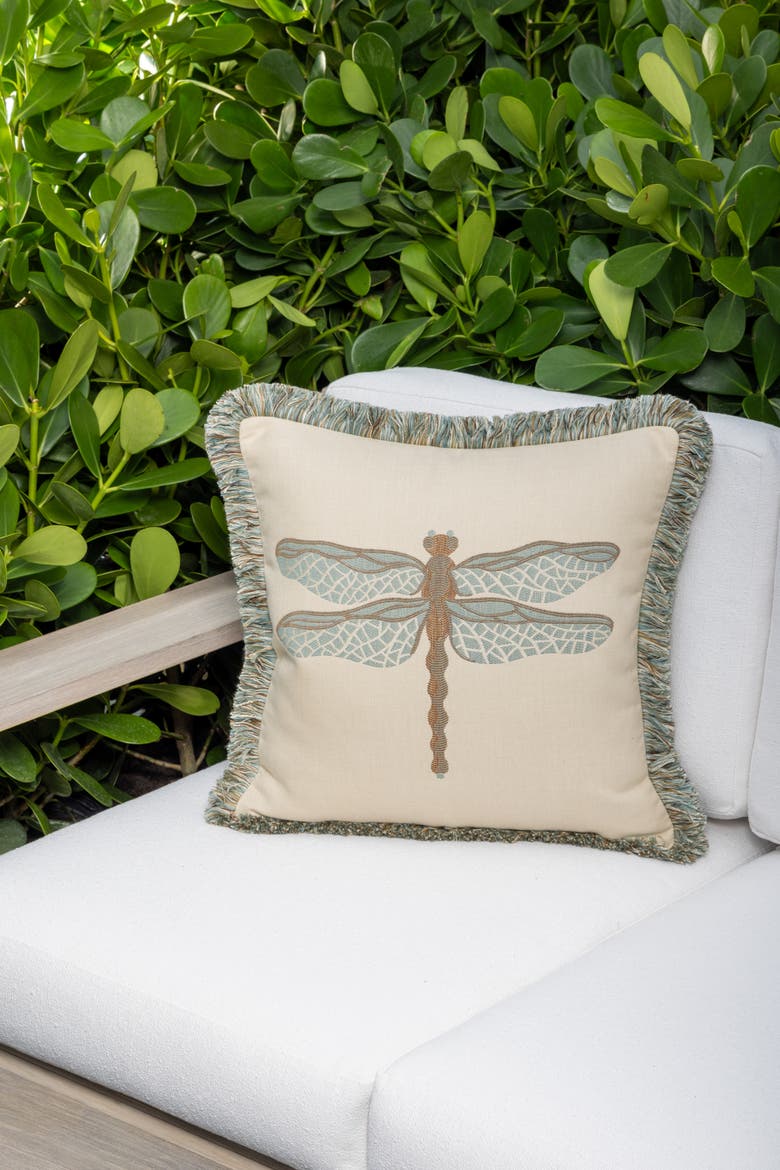 Dragonfly Jacquard Indoor & Outdoor Woven Fringed Accent Pillow, Alternate, color, Spa