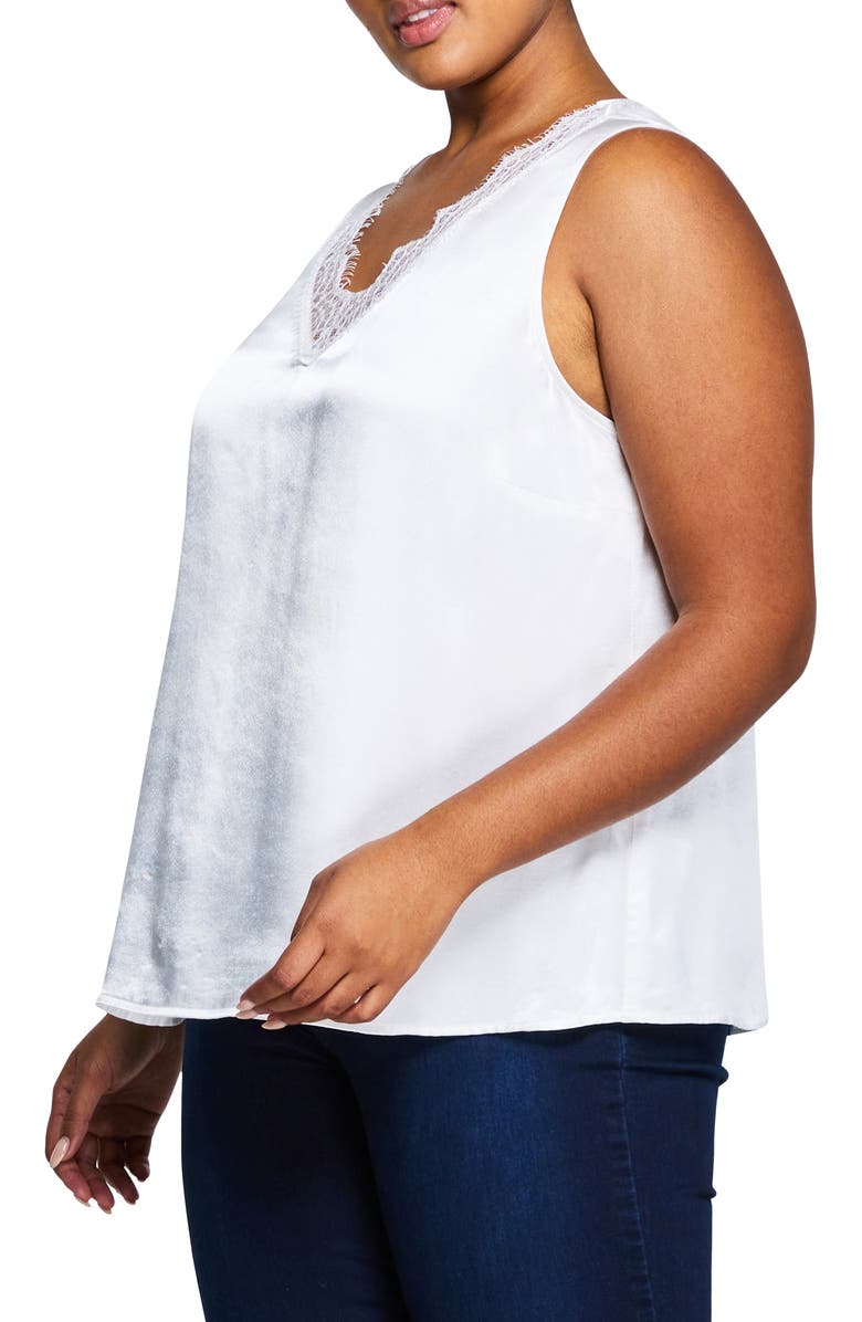 Estelle Alessandra Lace Trim Satin Tank Top, Alternate, color, Milk