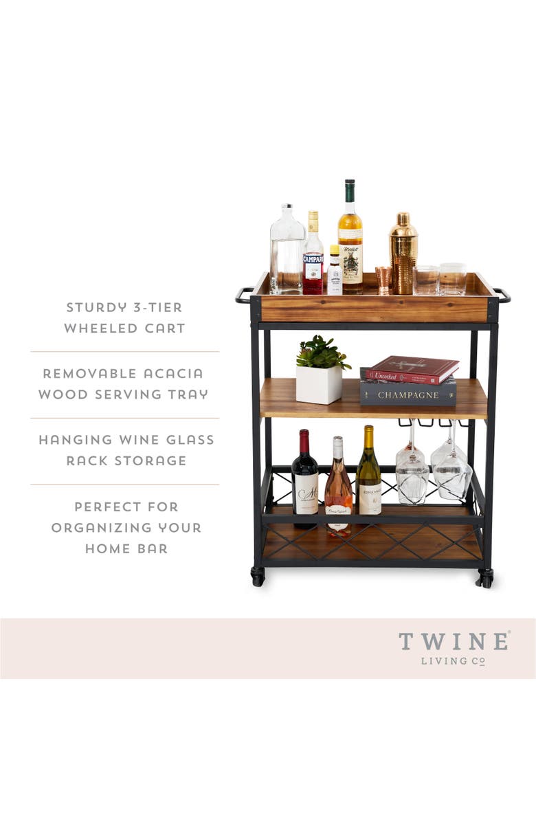 TWINE Modern Manor Bar Cart, Alternate, color, Brown