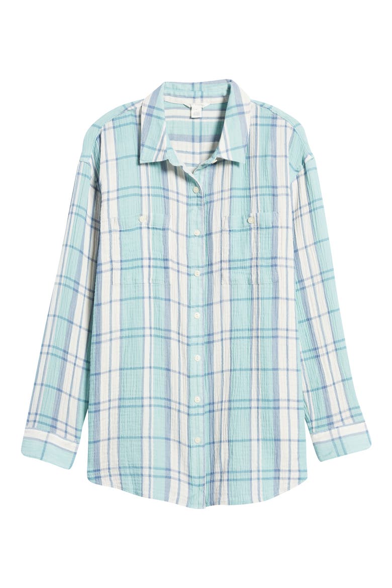 Cotton Gauze Button-Up Shirt, Alternate, color, TEAL NILE SOPHIA PLAID