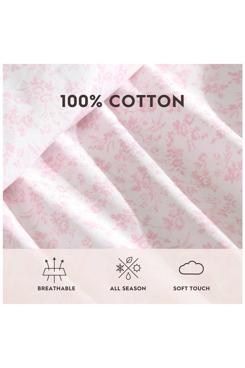 Floral Toile 200 Thread Count Cotton Percale Sheet Set, Alternate, color, LIGHT PINK