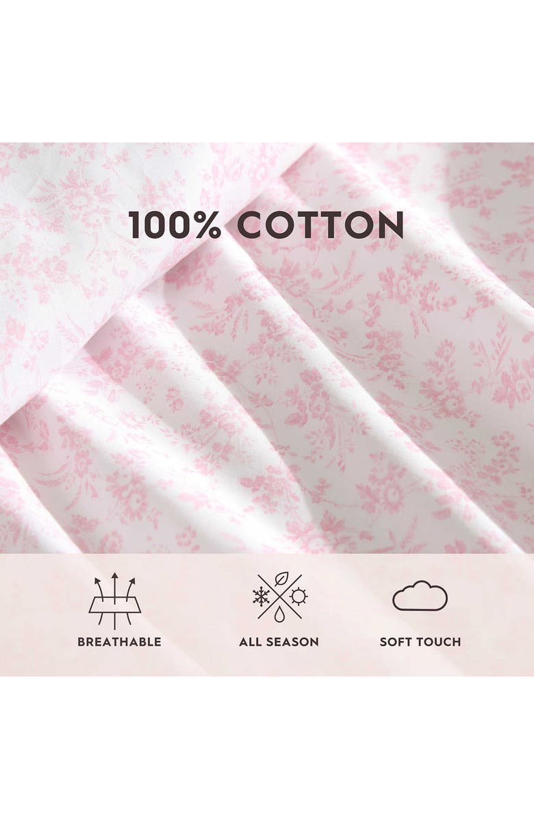 Laura Ashley Floral Toile 200 Thread Count Cotton Percale Sheet Set, Alternate, color, Light Pink