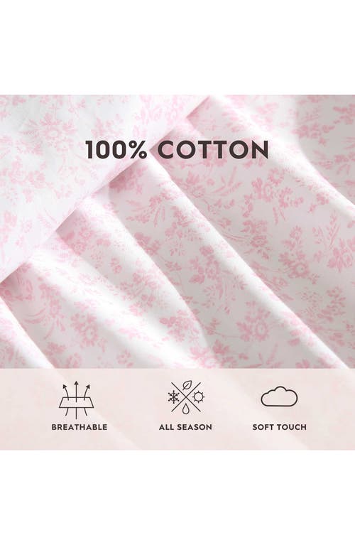 Laura Ashley Floral Toile 200 Thread Count Cotton Percale Sheet Set In Pink