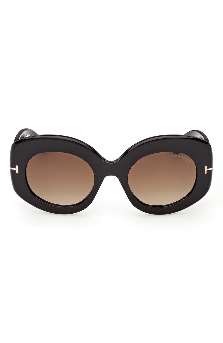 TOM FORD Claudette 51mm Round Sunglasses, Main, color, Black / Gradient Brown Lens