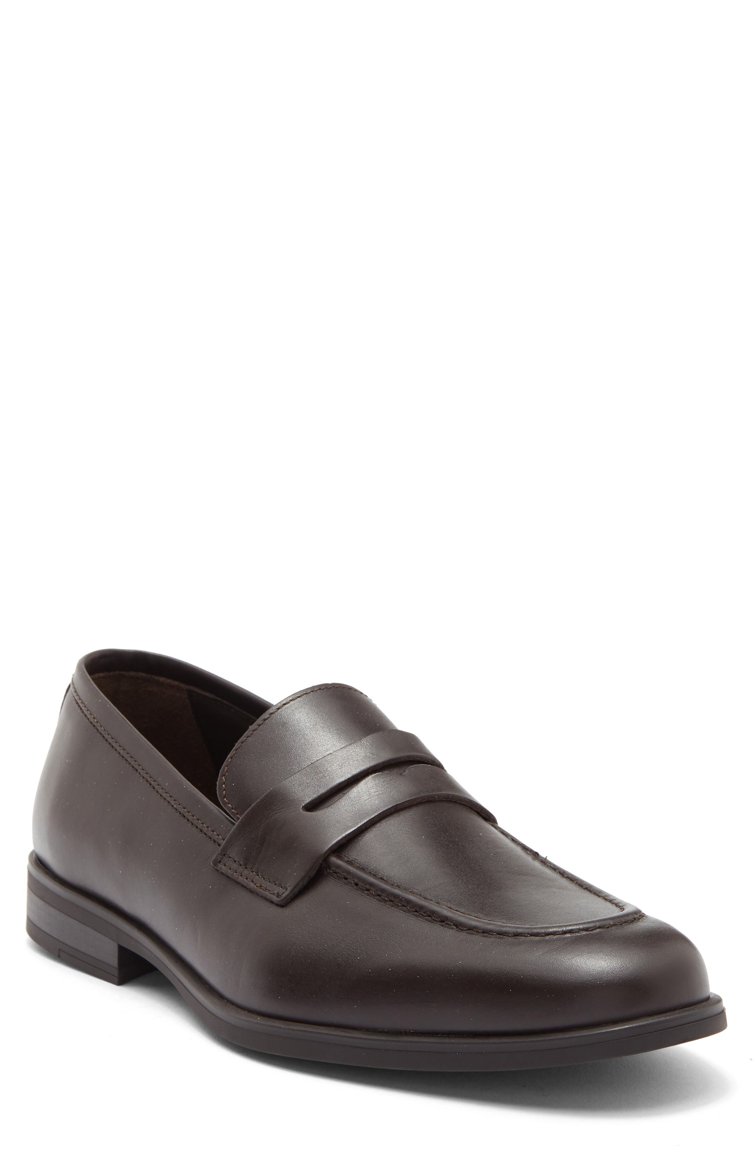 Fabrizio Penny Loafer, Main, color, DARK BROWN LEATHER